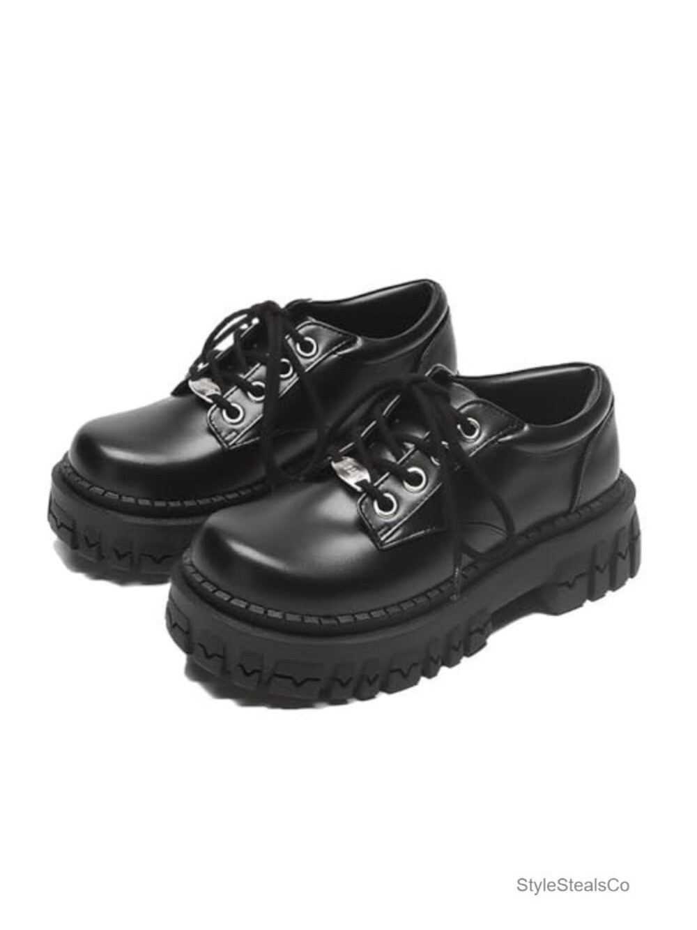 Women's Faux Leather Chunky Platform Oxford Shoes Metal Decor Wide Toe Non-Slip